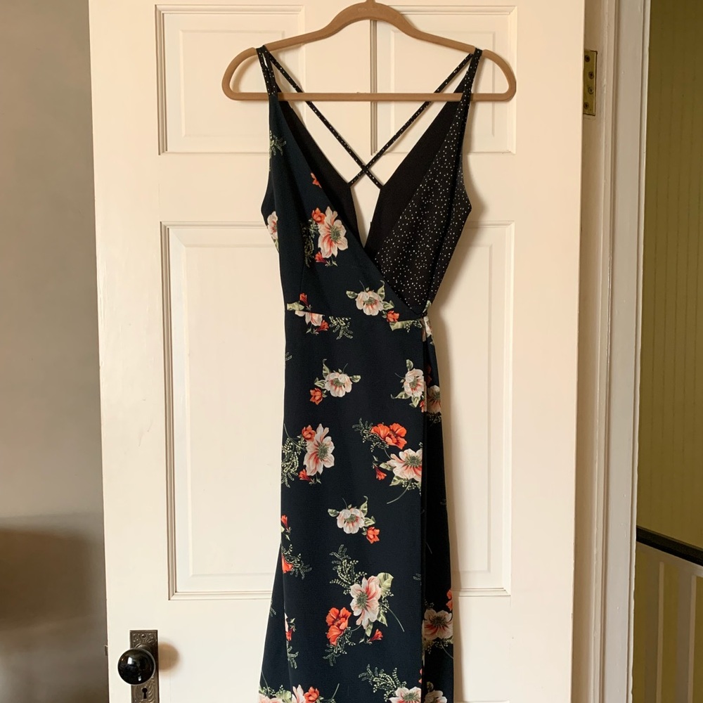 Topshop multi fabric floral wrap midi dress